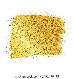 Golden Paint Glittering backdrop on a white background. Background with gold sparkles and glitter effect. Empty space for your text.  Vector illustration