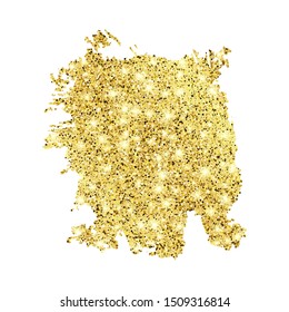 Golden Paint Glittering backdrop on a white background. Background with gold sparkles and glitter effect. Empty space for your text.  Vector illustration