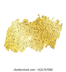 Golden Paint Glittering backdrop on a white background. Background with gold sparkles and glitter effect. Empty space for your text.  Vector illustration
