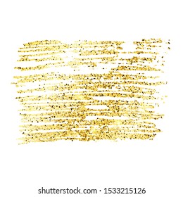 Golden Paint Glittering backdrop on a white background. Background with gold sparkles and glitter effect. Empty space for your text.  Vector illustration