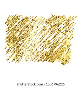 Golden Paint Glittering backdrop on a white background. Background with gold sparkles and glitter effect. Empty space for your text.  Vector illustration