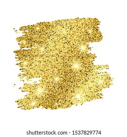 Golden Paint Glittering backdrop on a white background. Background with gold sparkles and glitter effect. Empty space for your text.  Vector illustration