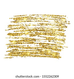 Golden Paint Glittering backdrop on a white background. Background with gold sparkles and glitter effect. Empty space for your text.  Vector illustration