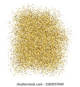 Golden Paint Glittering backdrop on a white background. Background with gold sparkles and glitter effect. Empty space for your text.  Vector illustration