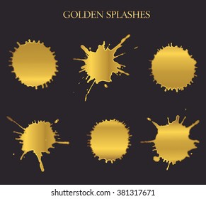 Golden paint splats.Paint splashes set for design use.Vector illustration.