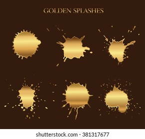 Golden paint splats.Paint splashes set for design use.Vector illustration.