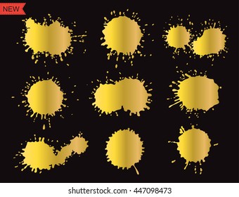 Golden paint splatters.Hand drawn splashes.Vector illustration.