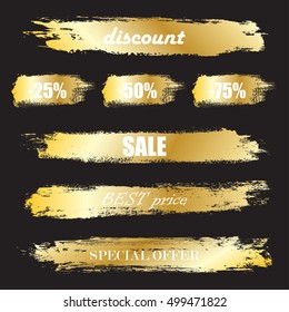 Golden paint stains.Vector golden stain set. Sale, discount, offer