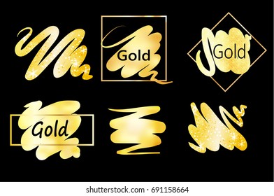 golden paint texture.set of elegant shiny labels and icons