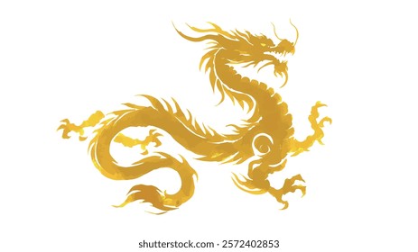 golden painting Chinese dragon, vector Chinese ink painting, watercolor painting,loong,Chinese dragon totem logo,New Year, Year of the Dragon,Lunar New Year,New Year's Eve,snake,中国龍パターン