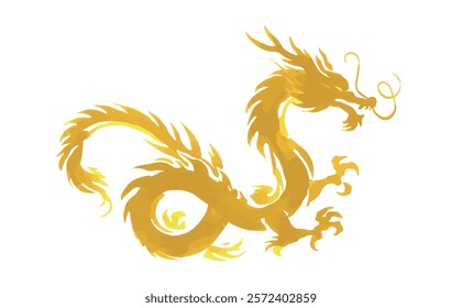 golden painting Chinese dragon, vector Chinese ink painting, watercolor painting,loong,Chinese dragon totem logo,New Year, Year of the Dragon,Lunar New Year,New Year's Eve,snake,中国龍パターン