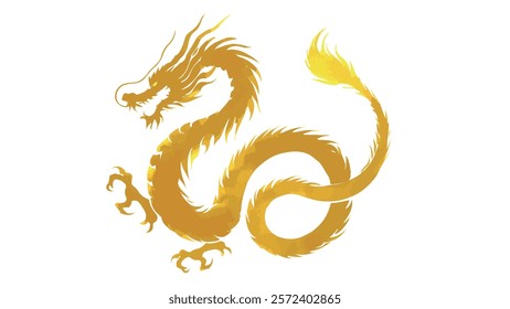 golden painting Chinese dragon, vector Chinese ink painting, watercolor painting,loong,Chinese dragon totem logo,New Year, Year of the Dragon,Lunar New Year,New Year's Eve,snake,中国龍パターン