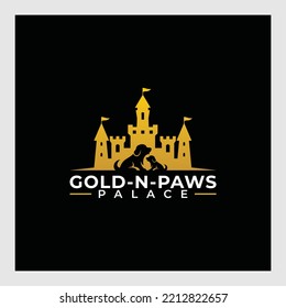 golden palace logo and dog.Vector Logo Illustration dog Palace Simple Mascot Style.