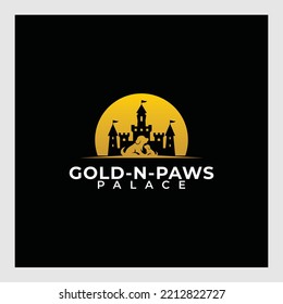 golden palace logo and dog.Vector Logo Illustration dog Palace Simple Mascot Style.