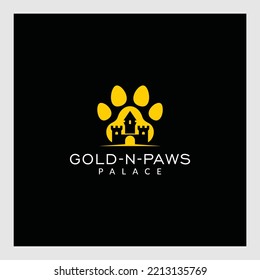 golden palace logo and dog.Vector Logo Illustration dog Palace Simple Mascot Style.