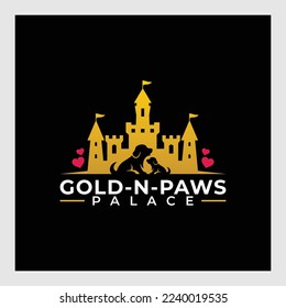 golden palace logo and dog.Vector Logo Illustration dog Palace Simple Mascot Style