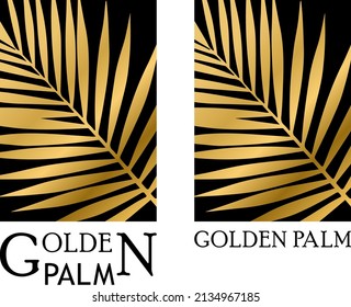 Golden palm leaf in the square logo design template