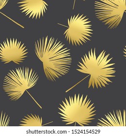 Golden palm leaves seamless pattern, exotic background