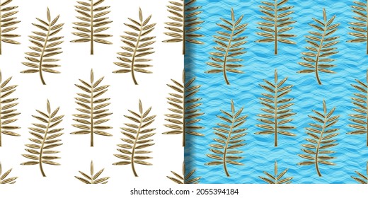 Golden Palm Leaves Seamless Patterns set