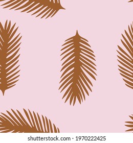Golden palm leaves Vector illustration in flat design Seamless pattern Tropical lush foliage on pink background