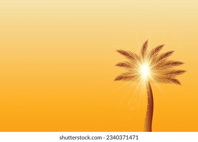 Golden palm tree with sunlight, sun ray, and white clouds collection for natural landscape illustration design