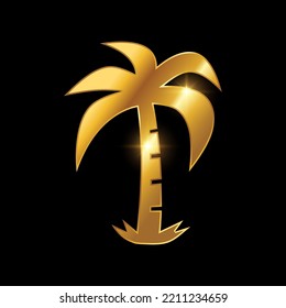 Golden Palm Tree Vector Sign in black background with gold shine effect