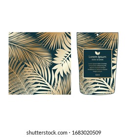 golden palms branches, packaging design mock up, vector