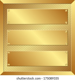 golden panel with three banners