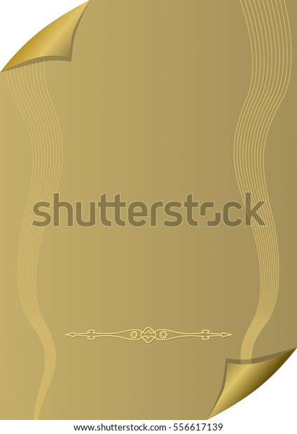 Golden paper background with rolled\
corners, wavy watermark and horizontal divider, vector\
eps10