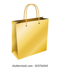 Golden paper bag. Christmas gift. Isolated vector design.