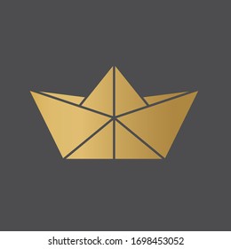 Icono de barco de papel dorado- ilustración vectorial