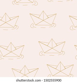 Golden paper boats in a seamless pattern design, perfect to use on the web or in print, for surface design