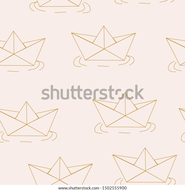 Golden paper boats in a\
seamless pattern design, perfect to use on the web or in print, for\
surface design