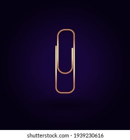 Golden paper clip icon. Golden shiny modern element. Vector sticker. School topics. Part of the set. Vector illustration of EPS 10.