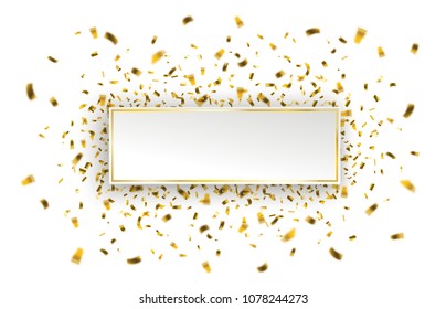 Golden paper with golden confetti on the white. Eps 10 vector file.