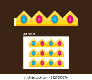 Golden Paper Female Crown Template Vector. Princess Peach Cosplay. Birthday Party. Costume. Award.