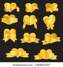 Golden paper heart icon with ribbon