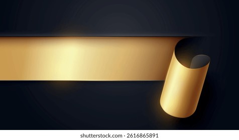 Golden Paper Strip Peeled Off On Dark Background