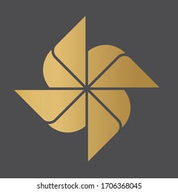 golden paper toy windmill icon - vector illustration