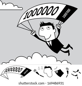 'Golden parachute'. Business illustration (EPS 8). Animation friendly: the elements (arms, heads etc) are in the separate layers.