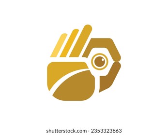 Golden parrot and hand vector logo design, symbol icon for web, apps and icon