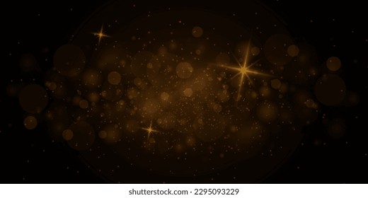 Golden particles abstract background with glittering golden dust star floor particles. Beautiful futuristic sparkling in space on a black background.