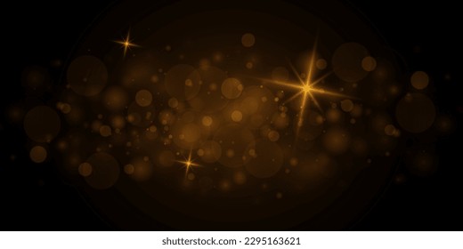 Golden particles abstract background with glittering golden dust star floor particles. Beautiful futuristic sparkling in space on a black background.