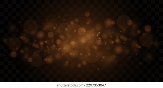 Golden particles abstract background with shining particles of gold dust star floor. Beautiful futuristic glitter in space on a transparent background.