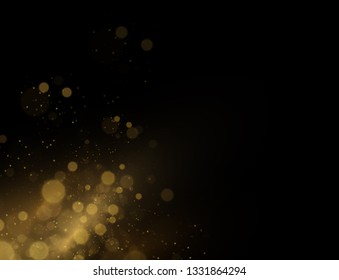 Golden particles explosion. Yellow bokeh lights abstract background