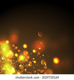 Golden particles. Glowing yellow bokeh circles abstract gold luxury background.