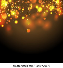 Golden particles. Glowing yellow bokeh circles abstract gold luxury background.