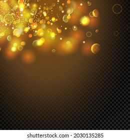 Golden particles. Glowing yellow bokeh circles abstract gold luxury background.