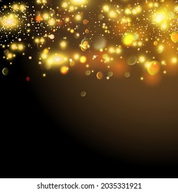 Golden particles. Glowing yellow bokeh circles abstract gold luxury background.
