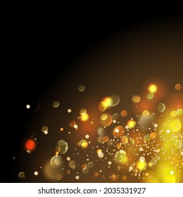 Golden particles. Glowing yellow bokeh circles abstract gold luxury background.